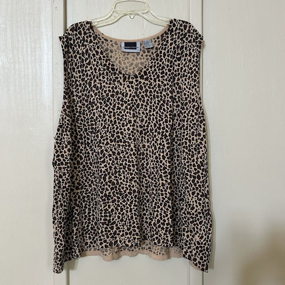 Maggie Barnes Top 4X Sleeveless Leopard Stretch Mob Wife Comfort
